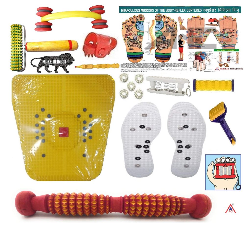 ACi Acupressure Foot Roller Wooden Acupressure Magnetic Stress Mat Combo Kit