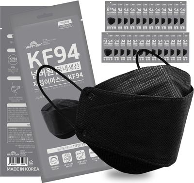 HAPPYDAY , 25 Packs, Made in KOREA Premium KF94 Micro Dust Protection Individually Packaged Black Face Mask Large