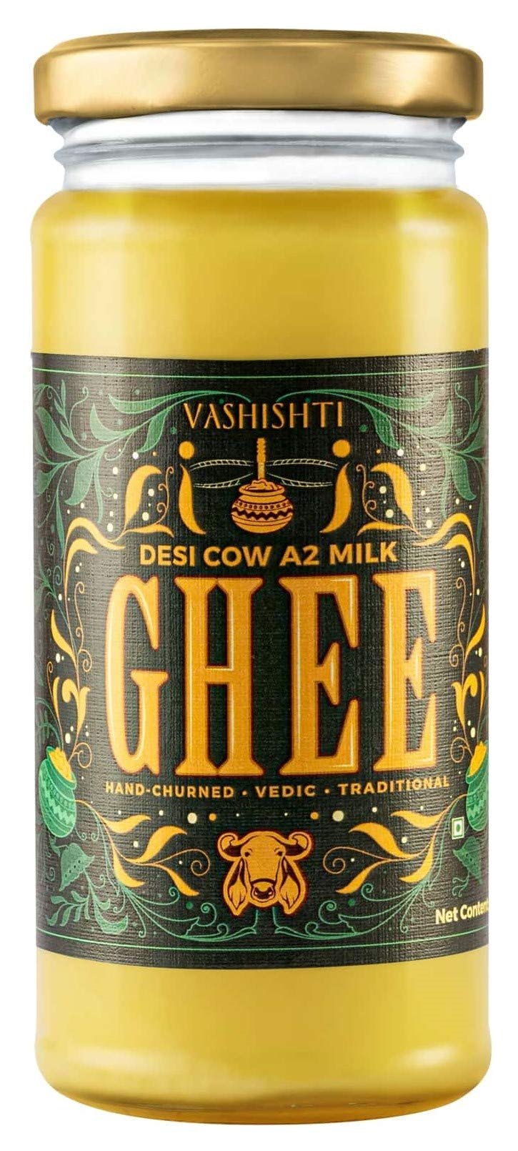 VASHISHTI Desi Cow Milk A2 Ghee  Traditionally Made with Bilona Method | 100% Pure & Natural | Hand Churned from Curd | Rich Aroma & Granular Texture | Glass Jar | 200mL