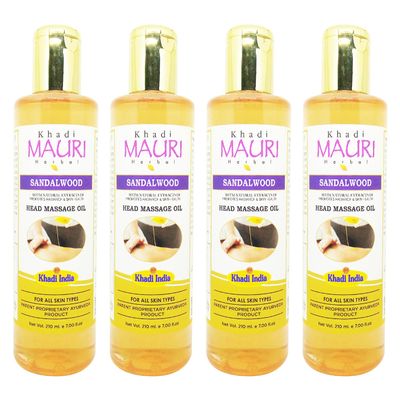 Khadi Mauri Sandalwood Head & Body Massage Oil - Pack Of 4 (840 ml)