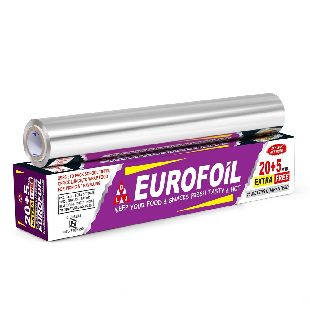 Eurofoil Silver Aluminium Foil Paper Roll for Food Packing 25m 11 Micron, Premium Food Wrap for Kitchen, Ideal for Wrapping, Packing, Storing and Serving (Pack of 1)