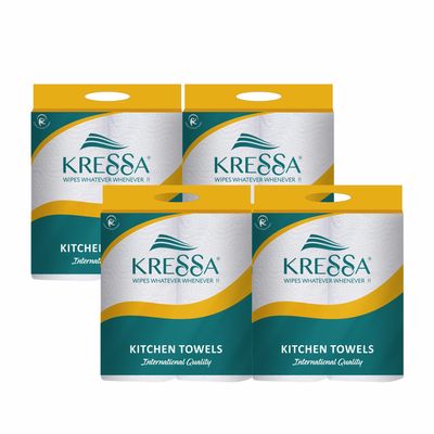 Kressa 2 Ply Paper Towel | Kitchen Tissue | Towel Paper Roll | 8 Rolls 60 Pulls Per Roll Total 480 Pulls Made of Natural Virgin Pulp