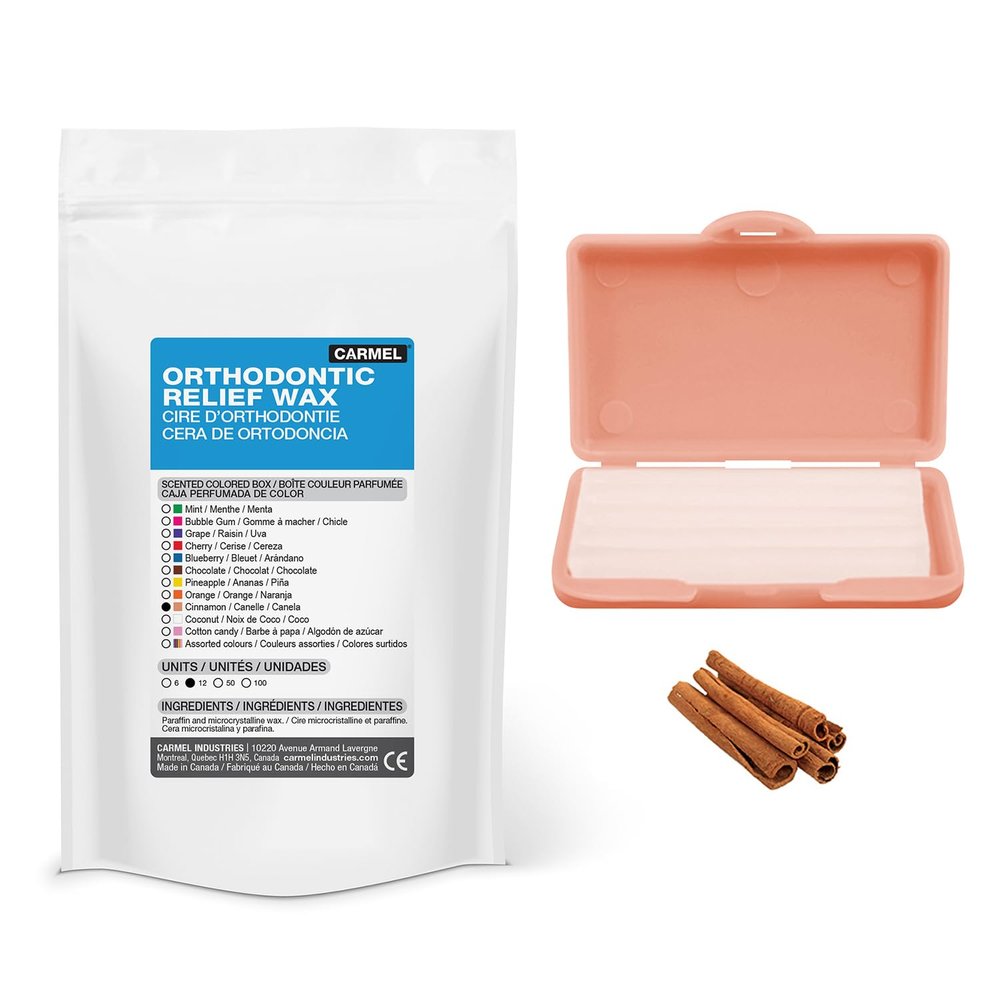 Carmel Orthodontic Wax, Pack of 12 (Cinnamon Scented Box), Dental Patient Wax, Relief Wax, Wax for Braces, Dental Appliances, Damaged Teeth