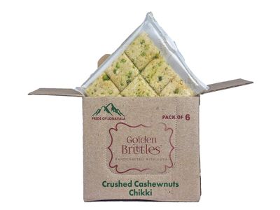 Golden Brittles Chikki Cashewnuts Crushed (Packs of 6-85g each)