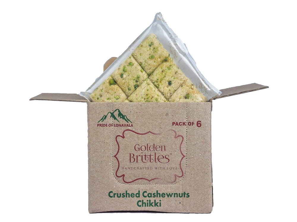 Golden Brittles Chikki Cashewnuts Crushed (Packs of 6-85g each)