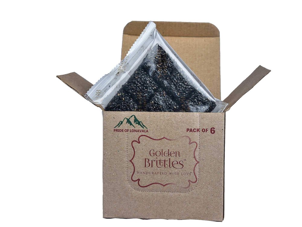 Golden Brittles - Black Til (Sesame) Chikki (Pack of 12-90g each)