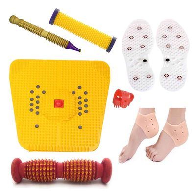 NETCLUB NC-48 Acupressure Massager Tools Combo Kit with Pyramidal Roller, Bio-Magnetic Power Foot Mat Magneto-Therapy for Stress and Pain Relief & Silicone Gel Anti Crack Heel Socks Pad With thumb pad