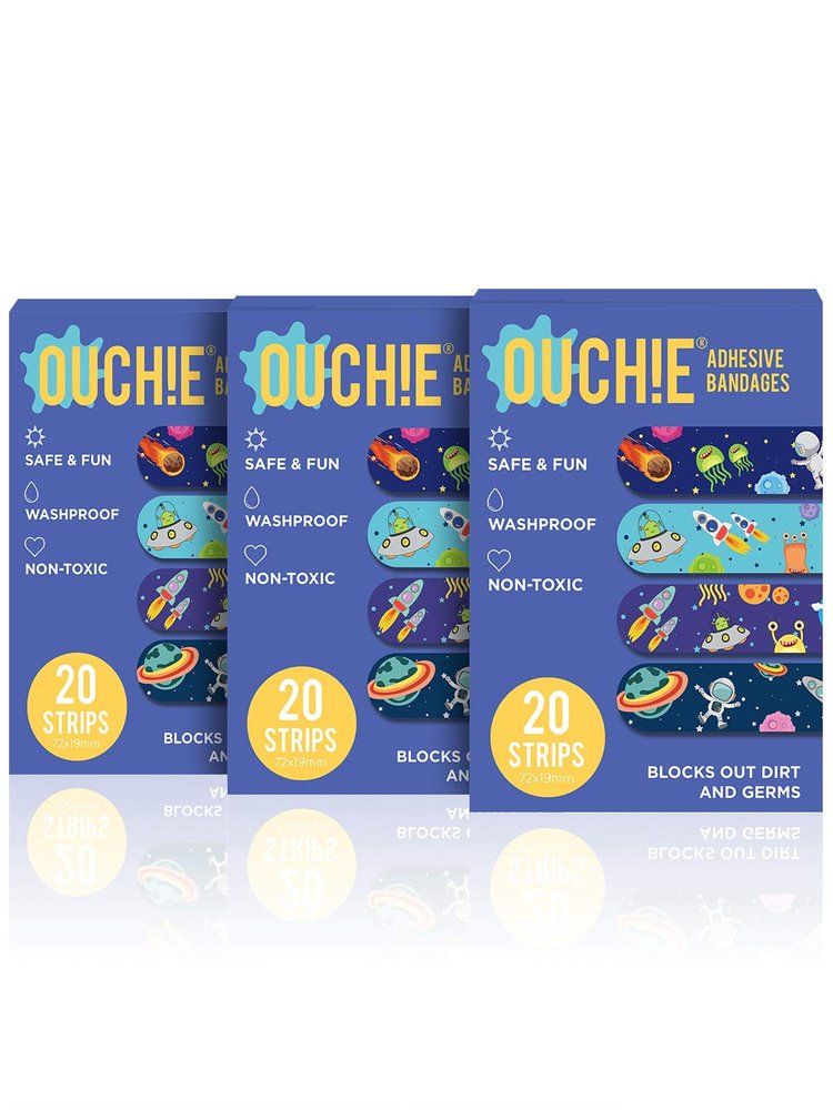 Aya Papaya Ouchie Non-Toxic Printed Bandages Tripal Combo Set of 3 (60 pack) - Space Blue