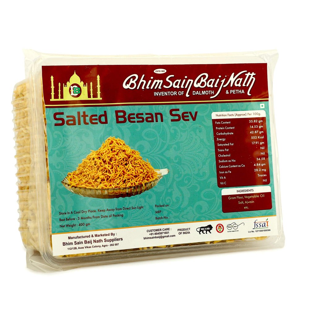 Bhim Sain Baij Nath Agra (Inventor of Dalmoth and Petha) - Salted Besan Sev / Besan Sev Bhujia (350 GMS)