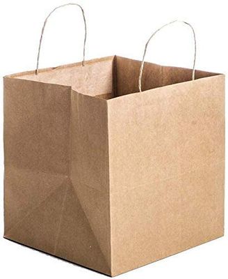 Krithika Kraft Paper Bags With Strong Handles For Shopping, Retail, Restaurants, Grocery, Cake Shops And Take Away-Reusable 130 Gsm (Size:9.5X12X9.5 Inchs) Pack Of 50,Brown