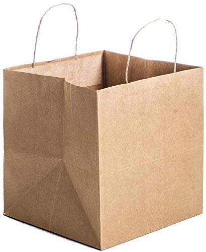 Krithika Kraft Paper Bags With Strong Handles For Shopping, Retail, Restaurants, Grocery, Cake Shops And Take Away-Reusable 130 Gsm (Size:9.5X12X9.5 Inchs) Pack Of 50,Brown