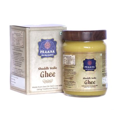 Praana Nutrition A2 Vedic Bilona Gir Cow Ghee in Glass Jar - 250ml (Pack of 2)