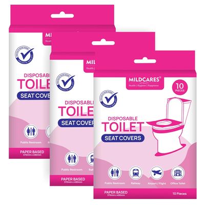 MildCares Disposable Toilet Seat Covers (Pack of 3, 30 Sheets) | No Direct Contact With Unhygienic Seats | Protects Against Germs For Public Toilets & Travel Essentials | Flushable & Nature Friendly
