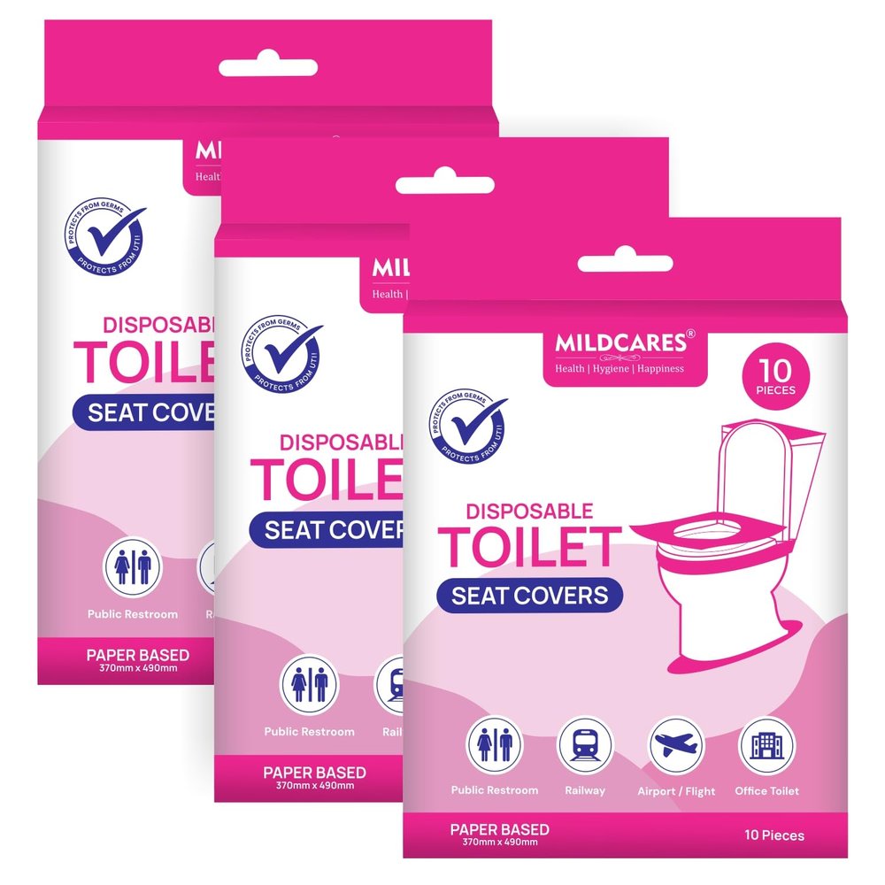 MildCares Disposable Toilet Seat Covers (Pack of 3, 30 Sheets) | No Direct Contact With Unhygienic Seats | Protects Against Germs For Public Toilets & Travel Essentials | Flushable & Nature Friendly