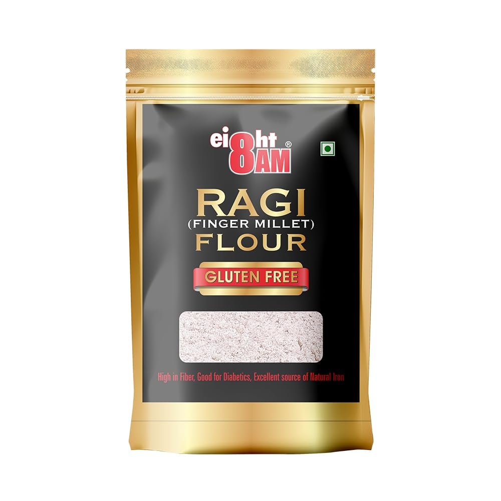 8AM Ragi Flour (Finger Millet), Gluten Free, Nutritious with Good Source of Fibre, Protein, Iron and Calcium, 980 GM
