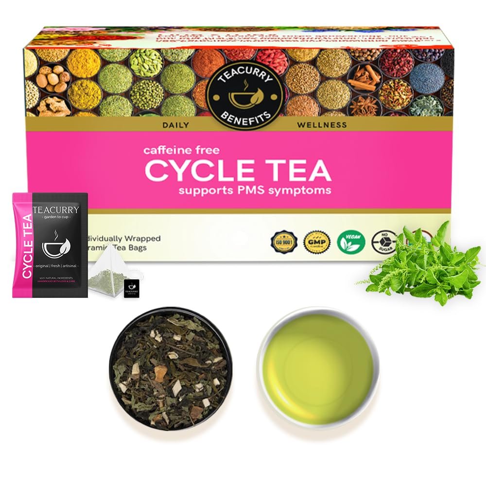 TEACURRY Period Turmeric Tea (1 Month Pack, 30 Tea Bags)-Helps With Cramps, Less Flow, Delayed Periods-Period Tea-Tea For Period Cramps-She Cycle Tea,60 Grams