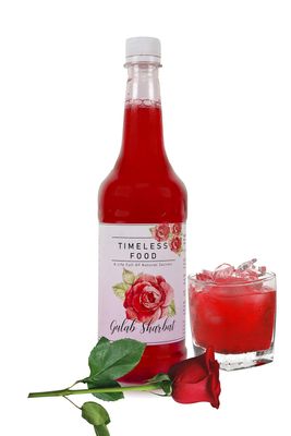 Timeless Food Gulab Sharbat 750ml | Rose Syrup from Natural Rose Petals | Refreshing & Aromatic Beverage