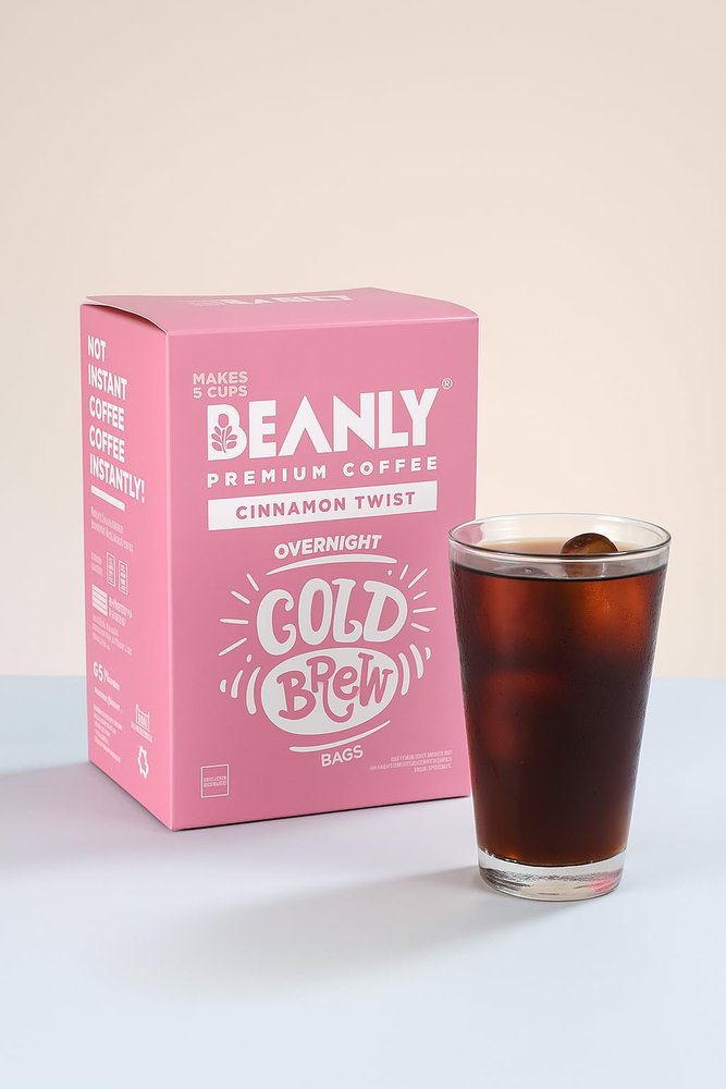 Beanly Overnight Coffee | Cinnamon Twist | Pack of 5 Cold Brew Bags | 100% Arabica Coffee | Rich & Smooth Easy Brew Coffee | No Equipment Required