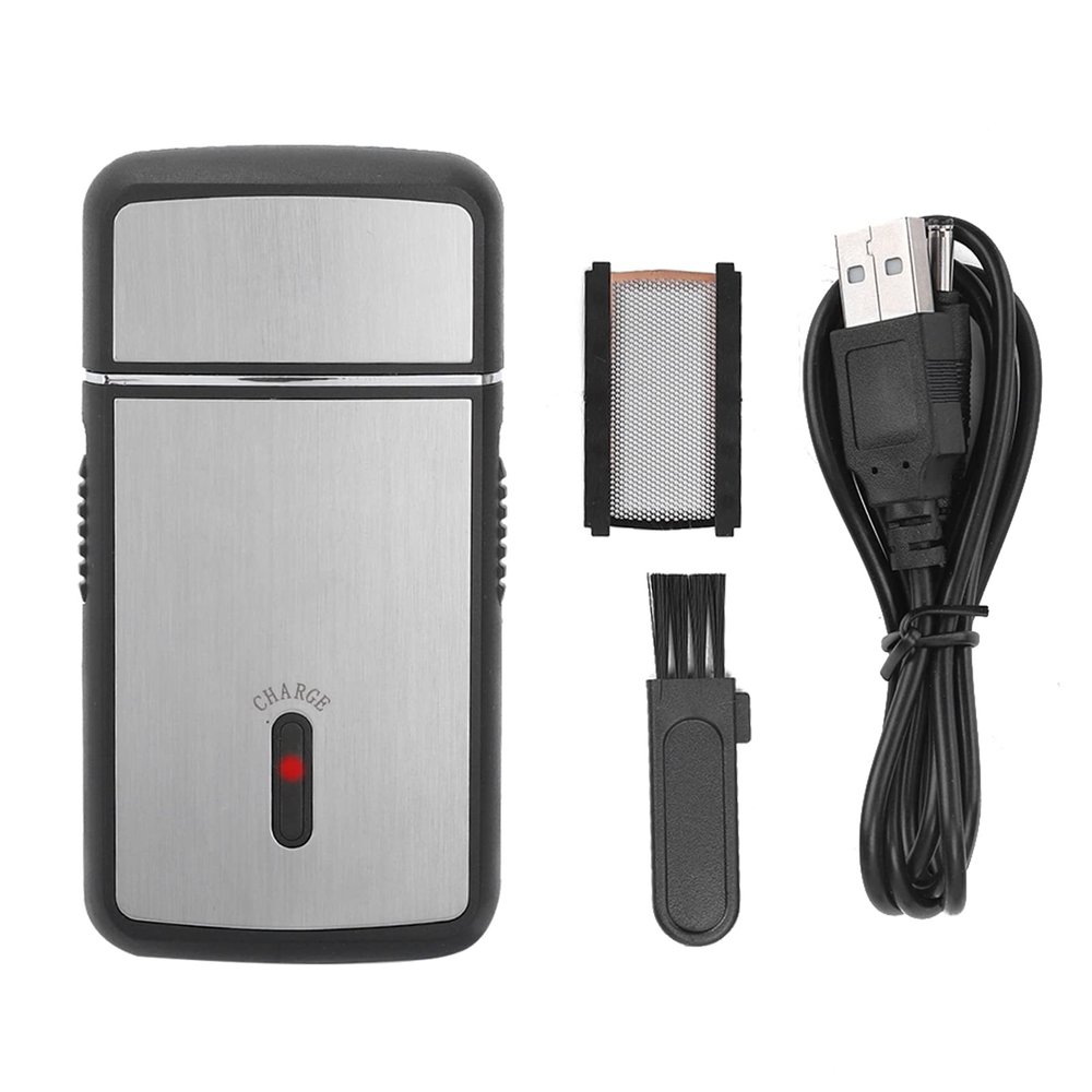 Mini USB Electric Shaver, USB Rechargeable Facial Ultra Thin Electric Shaver with USB Charger and Cleaning Brush for Men's Facial Use Home Travel and Camping