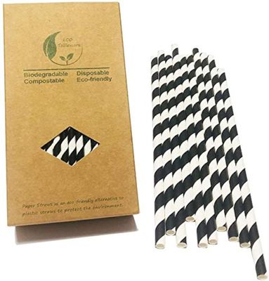 Black Striped Paper Straws, Colorful Stripes Paper Drinking Straws 100 Pack (Black Stripes), Durable & Biodegradable Drinking Straws