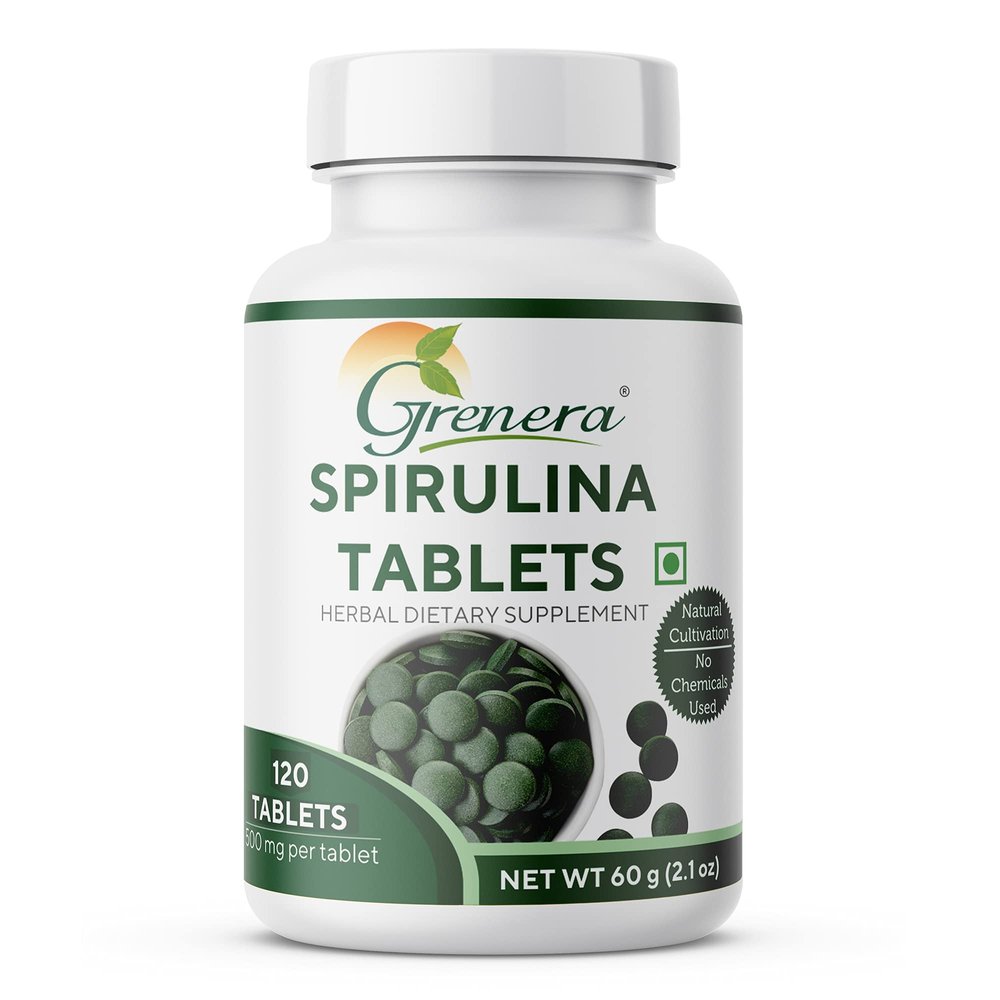Grenera Spirulina Superfood Tablets 120 nos (1000 mg Per Serving) Pure, Natural Supplement