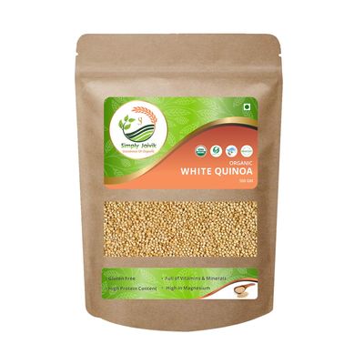USDA Organic Certified Simply Jaivik White Quinoa 500 Gram Organic - Quinoa Rich in Fibre | High in Protein | Gluten Free | Anti Inflammatory and Anti Viral | Contains High Amount of Anti-Oxidants