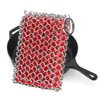 Efaithtek Cast Iron Skillet Cleaner, 316 Stainless Steel Chainmail Scrubber with Silicone Insert for Cast Iron, Grill, Pie Pan, Casserole Dishes