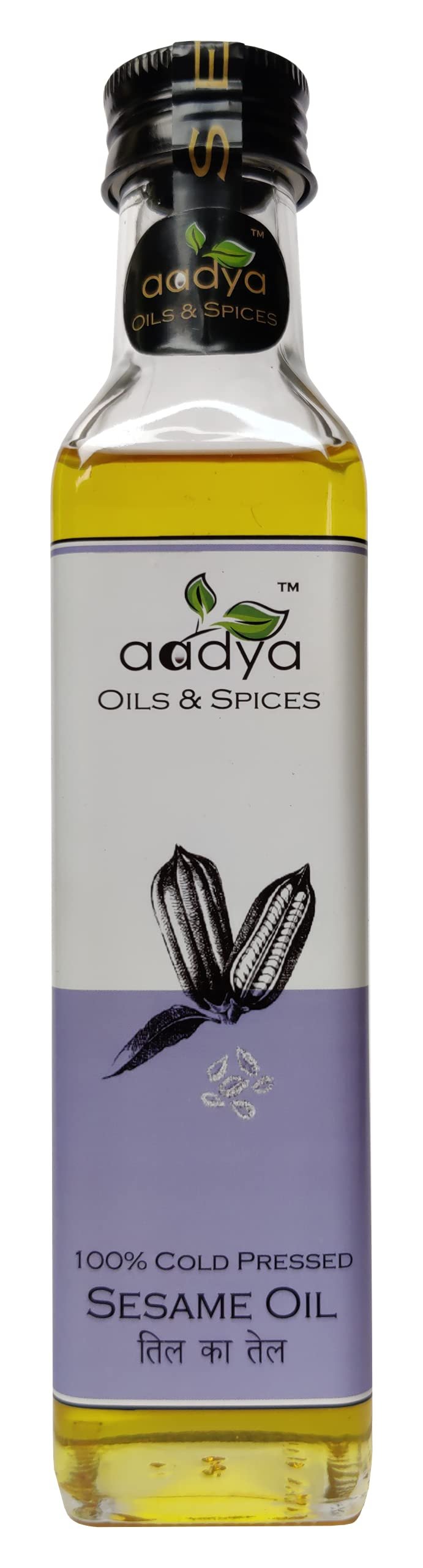 Aadya Oils & Spices Sesame Oil | Til OIl | Gingelly Oil Cold Pressed |Cooking Oil| 250 ml| 100% Pure | 100% Natural Pack Of 1.