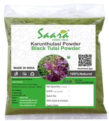 Saara HERBAL FRESH Karunthulasi Powder, 800g, Black Tulsi Powder, Krishna Thulasi, Ocimum Sanctum, Shayama Leaves Tulasi Powder, (pack of 8 x 100g)