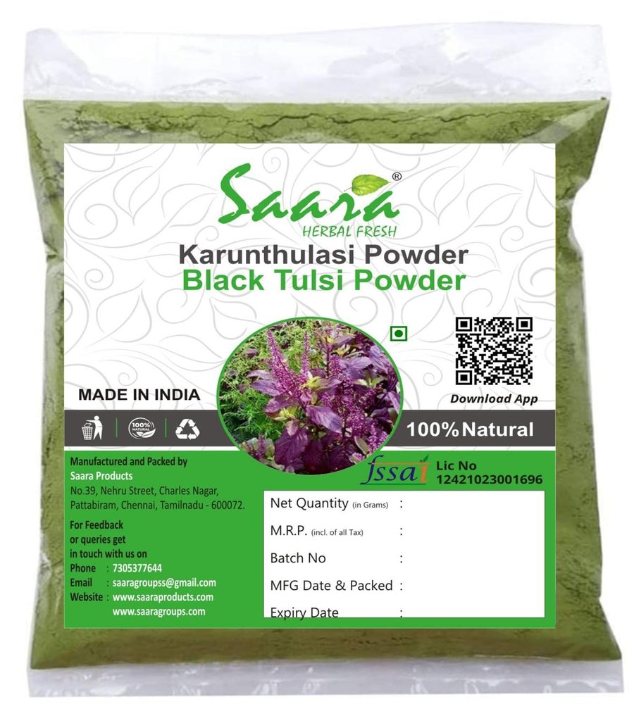 Saara HERBAL FRESH Karunthulasi Powder, 800g, Black Tulsi Powder, Krishna Thulasi, Ocimum Sanctum, Shayama Leaves Tulasi Powder, (pack of 8 x 100g)