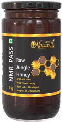 Farm Naturelle Jungle Flower Wild Forest Honey 1kg|NMR Tested Honey In Glass Jar with Engraved Virgin Wooden Spoon | Raw & Unfiltered|Unprocessed Raw Honey
