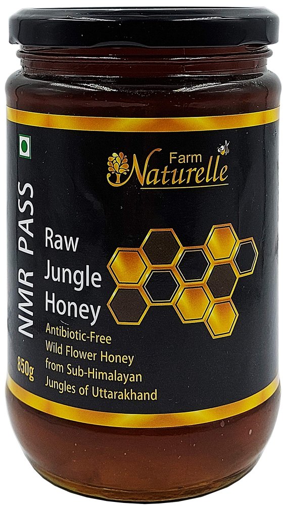 Farm Naturelle Jungle Flower Wild Forest Honey 850gm|NMR Tested Honey In Glass Jar with Engraved Virgin Wooden Spoon | Raw & Unfiltered|Unprocessed Raw Honey