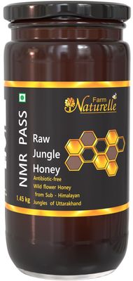 Farm Naturelle Jungle Flower Wild Forest Honey 1.45kg|NMR Tested Honey In Glass Jar with Engraved Virgin Wooden Spoon | Raw & Unfiltered|Unprocessed Raw Honey