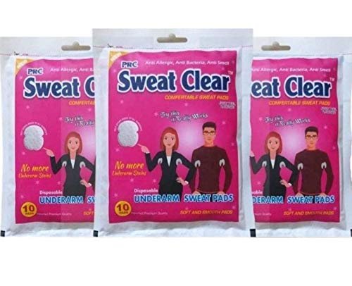 Vinbila A J Sweat Clear 5 Layers Protection Underarm Sweat Soft Stay Confident Longer Arm Pads For Unisex Leak Proof Sweat Pads One Size Fits All (10 Pads = 1 Pack) (White, 30 Pads)