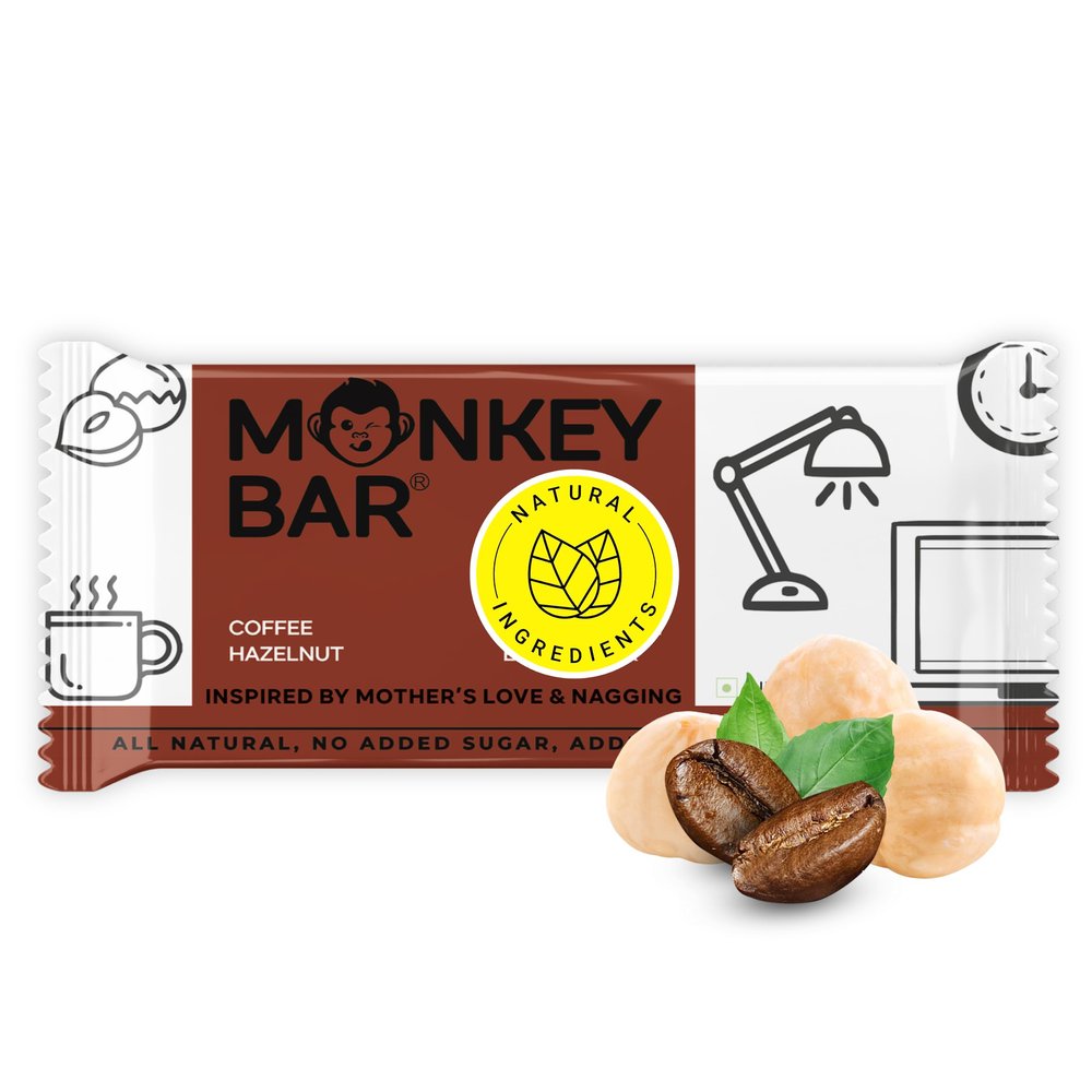 MONKEY BAR - Coffee Hazelnut Protein Bar - 8 Bars, 50g each, 12g Protein, Pure Coffee, High Protein Snack, No Added Sugar, Just 6 Natural Ingredients