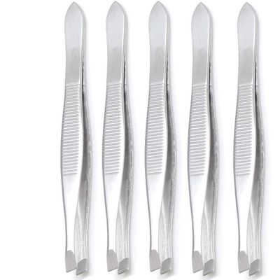 AVTY (5 Pack) Slant Tweezers - Precision Sturdy Stainless Steel Slant Tip Tweezers Hair Plucker for Hair and Eyebrows Personal Care (Silver Tone)