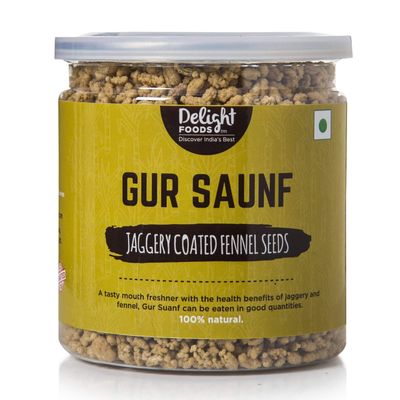 Delight Foods Gur (jaggery) Saunf 250g | Mouth Freshener, Mukhwas | Jaggery Coated Fennel Seeds - No Preservatives