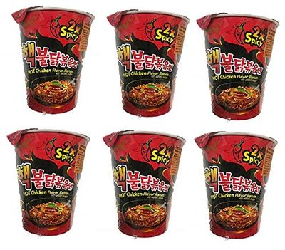 Samyang 2X Spicy Hot Chicken Flavor Ramen Cup, Instant Noodle Soup 70gm*6Pack (Imported) (Pack of 6)