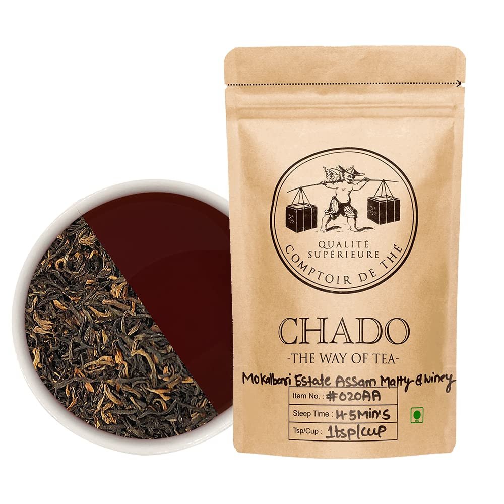 CHADO Assam Black Tea (37.5g, 15 Pyramid Tea Bags) - Makes 15 Cups, 3 Infusions - Fresh Black Tea