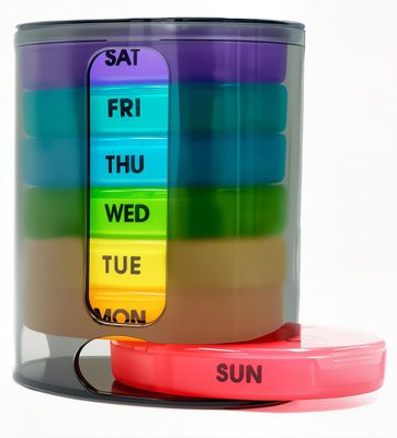 GIIYAA Weekly Pill Organizer (Twice-A-Day), Portable 7 Day Pill Box Case with Stackable AM/PM Compartments for Pills, Vitamin, Fish Oil, Supplements,Rainbow