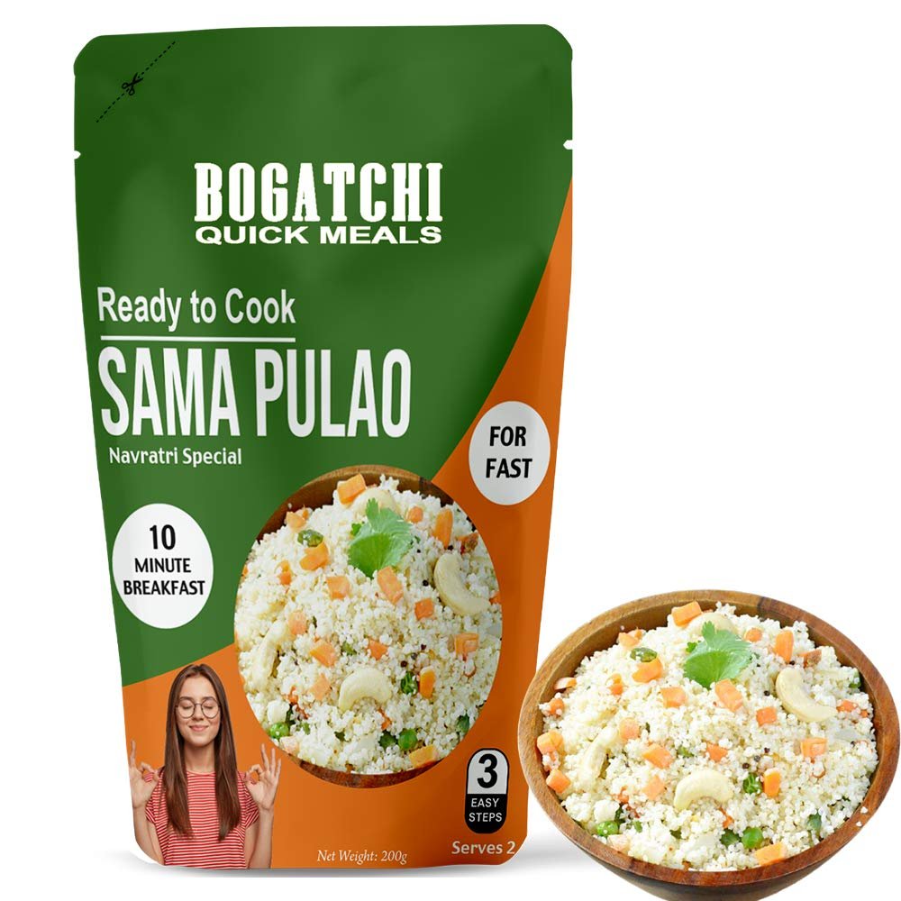 BOGATCHI Quick Meals - Ready to Cook Authentic SAMA PULAO (Navratry Special) - 200 g, Ready to Eat Meal, Vrat Food, 100% Natural Ingredients, No Preservatives, No Artificial Colours & Flavours