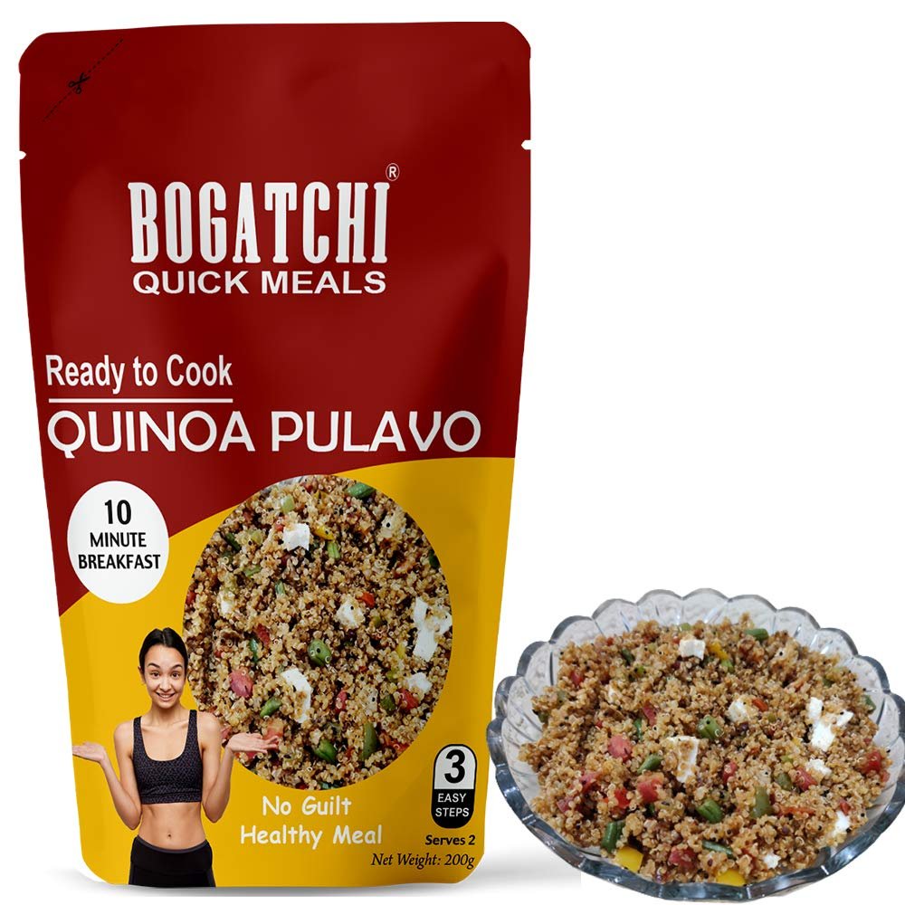 BOGATCHI Quick Meals - Ready to Cook Healthy Quinoa PULAO - 200g , Ready to Eat Meal and Tasty Instant Meal, 100% Natural Ingredients, No Preservatives, No Artificial Flavours & Colours