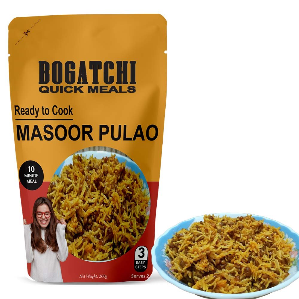 BOGATCHI Quick Meals - Ready to Cook Authentic MASOOR PULAO - 200 g , Ready to Eat Meal and Tasty Instant Meal, 100% Natural Ingredients, No Preservatives, No Artificial Flavours & Colours