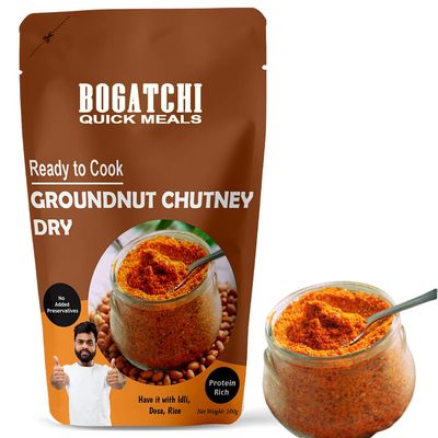 BOGATCHI Quick Meals - Ready to Cook Authentic Groundnut Chutney (Dry) - 100 g , Ready to Eat Meal, Protein Rich, 100% Natural Ingredients, No Preservatives, No Artificial Colours & Flavours