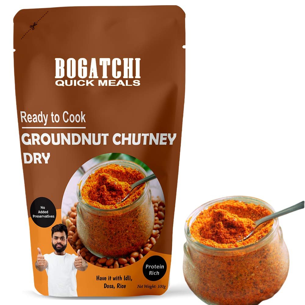 BOGATCHI Quick Meals - Ready to Cook Authentic Groundnut Chutney (Dry) - 100 g , Ready to Eat Meal, Protein Rich, 100% Natural Ingredients, No Preservatives, No Artificial Colours & Flavours