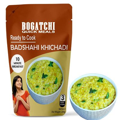 BOGATCHI Quick Meals - Ready to Cook Authentic BADSHAHI KHICHDI - 200 g , Ready to Eat Meal and Tasty Instant Meal, 100% Natural Ingredients, No Preservatives, No Artificial Colours & Flavours