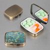Dynippy Pill Case Pill Box with Mirror Retro Pocket 2 Compartment Medicine Case Vitamin Pill Organizer for Pocket Purse and Travel Gifts - Plum Blossom view 4