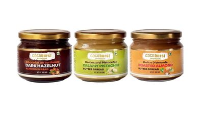 Jindal Cocoa Cocoburst Nut Spread Combo Pistachio, Roasted Almond & Dark Chocolate Hazelnut Almond Spread 3 x 300g | Creamy Nut Butters | No Palm Oil | No Preservatives | High Protein | Vegetarian