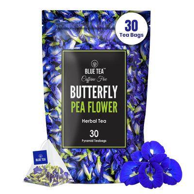 BLUE TEA - Butterfly Pea Flower Tea - 30 Tea Bags - Plant Based | SUPER ANTIOXIDANT | Aparajita - Shankhpushpi | Flower Based - Herbal Tea - Caffeine Free - Detox Tea | Zipper