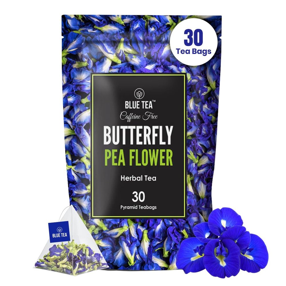 BLUE TEA - Butterfly Pea Flower Tea - 30 Tea Bags - Plant Based | SUPER ANTIOXIDANT | Aparajita - Shankhpushpi | Flower Based - Herbal Tea - Caffeine Free - Detox Tea | Zipper